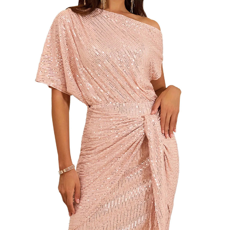 Indi™ - Robe de fête et de club pour femmes avec bretelle asymétrique et paillettes scintillantes