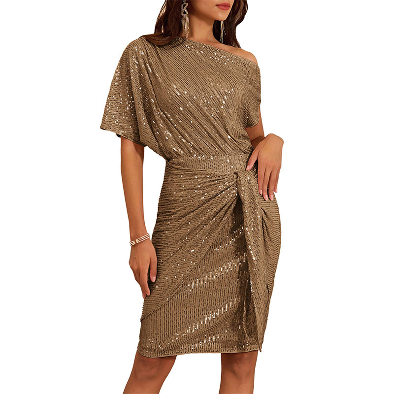 Indi™ - Robe de fête et de club pour femmes avec bretelle asymétrique et paillettes scintillantes